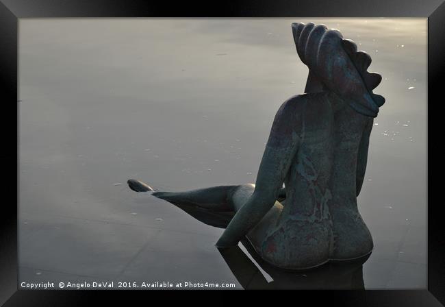 Mermaid bronze statue in the Faro Marina Framed Print by Angelo DeVal