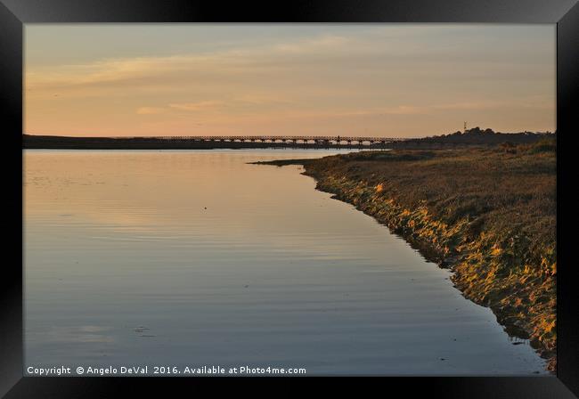 Bridge and Ria at sunset in Quinta do Lago Framed Print by Angelo DeVal