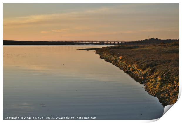 Bridge and Ria at sunset in Quinta do Lago Print by Angelo DeVal