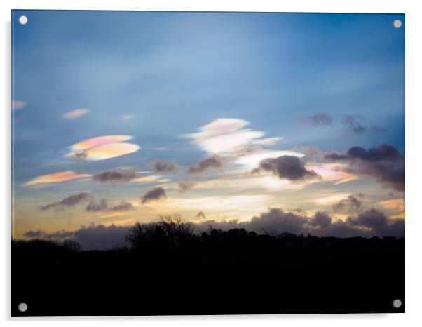 Nacreous Clouds above Falkirk, Scotland. Acrylic by Tommy Dickson
