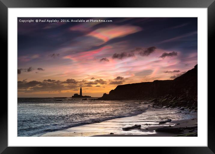 IRIDESCENT CLOUDS OVER ST. MARY'S LIGHTHOUSE.  Framed Mounted Print by Paul Appleby