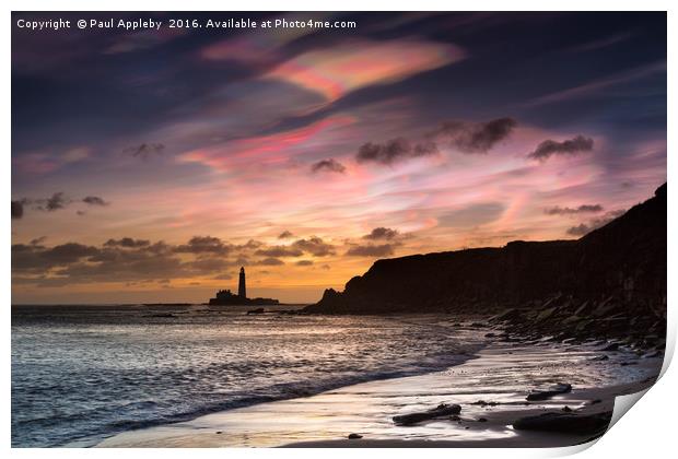 IRIDESCENT CLOUDS OVER ST. MARY'S LIGHTHOUSE.  Print by Paul Appleby