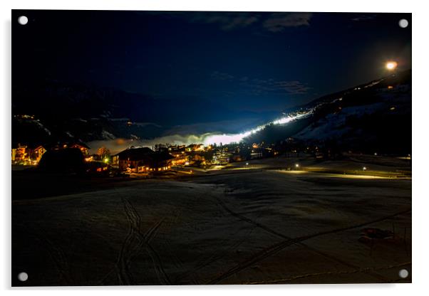 Night Slalom, Schladming, Austria Acrylic by Mark Llewellyn