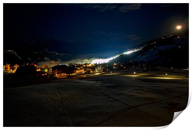 Night Slalom, Schladming, Austria Print by Mark Llewellyn