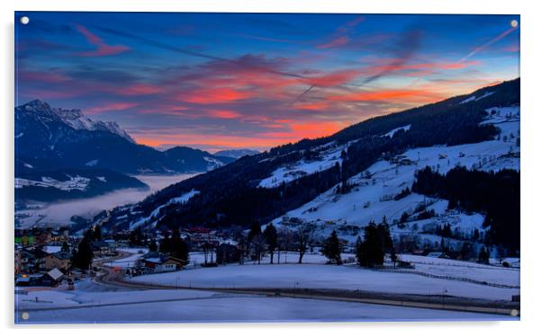 Austrian Dawn, Rohrmoos, Austria Acrylic by Mark Llewellyn