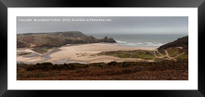 Three Cliffs Bay Panorama Framed Mounted Print by Leighton Collins