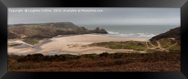 Three Cliffs Bay Panorama Framed Print by Leighton Collins