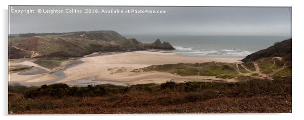 Three Cliffs Bay Panorama Acrylic by Leighton Collins