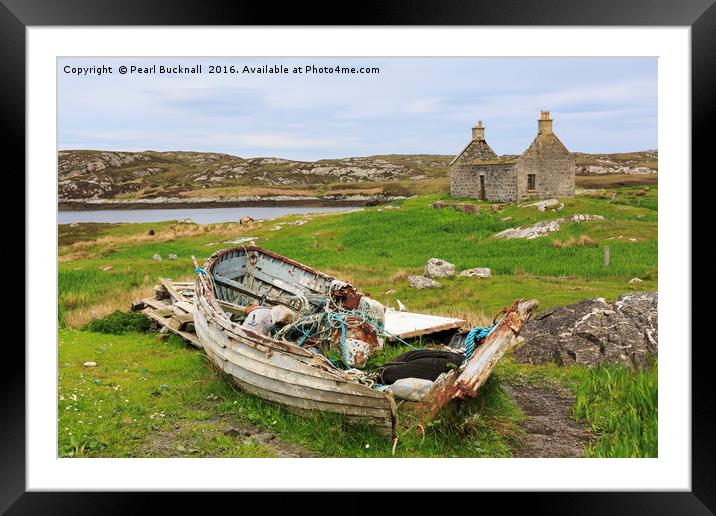 Abandoned Old Fishing Boat South Uist Hebrides Framed Mounted Print by Pearl Bucknall