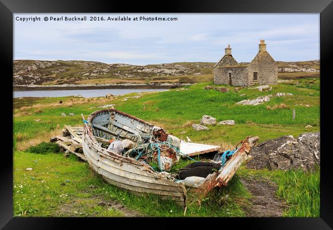 Abandoned Old Fishing Boat South Uist Hebrides Framed Print by Pearl Bucknall