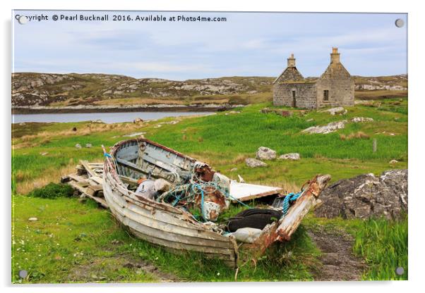 Abandoned Old Fishing Boat South Uist Hebrides Acrylic by Pearl Bucknall