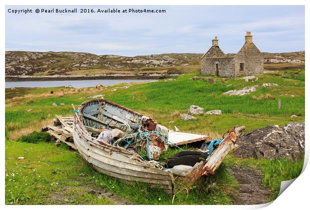 Abandoned Old Fishing Boat South Uist Hebrides Print by Pearl Bucknall