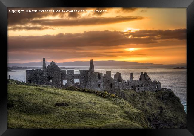 the day ends at Dunluce Castle Framed Print by David McFarland