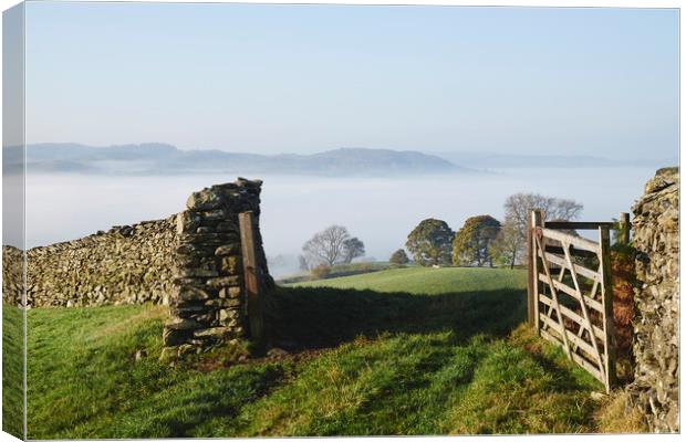 Fog in the valley at sunrise. Troutbeck, Cumbria,  Canvas Print by Liam Grant