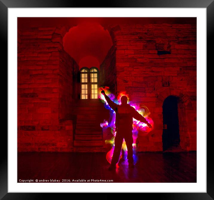 Light Painting at the Castle Keep, Newcastle Framed Mounted Print by andrew blakey