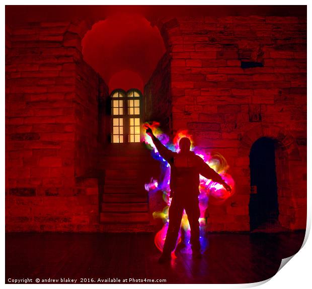 Light Painting at the Castle Keep, Newcastle Print by andrew blakey