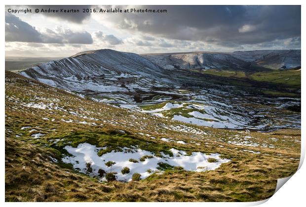 Snow in the hollows Print by Andrew Kearton