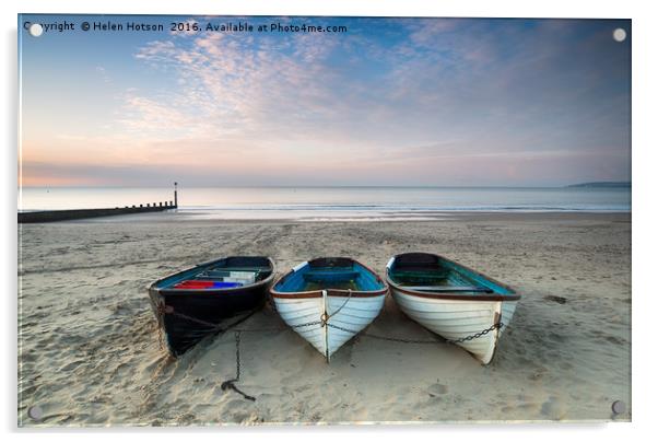 Boats on Bournemouth Beach Acrylic by Helen Hotson