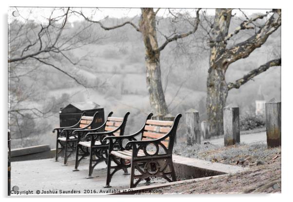 Winter Benches Acrylic by Joshua Saunders