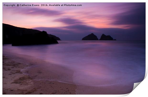 Sunset at Holywell Bay, Cornwall Print by Catherine Fowler