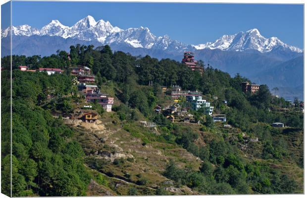 View of the Himalayas from Nagarkot Nepal Canvas Print by Jacqi Elmslie