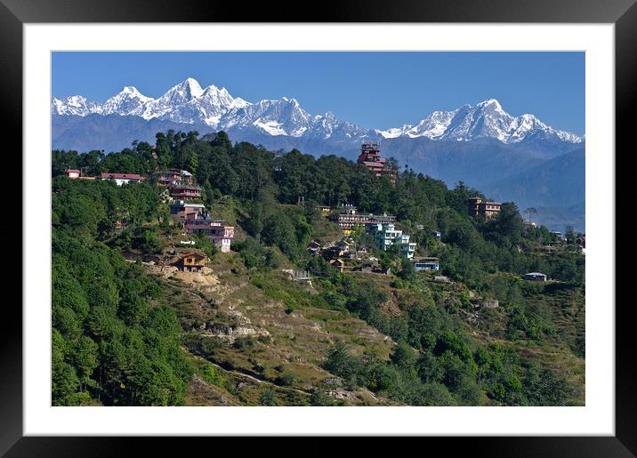 View of the Himalayas from Nagarkot Nepal Framed Mounted Print by Jacqi Elmslie