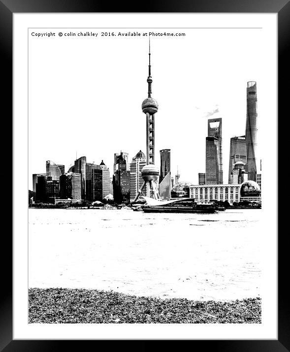 Oriental TV Tower Shanghai - High Relief Framed Mounted Print by colin chalkley