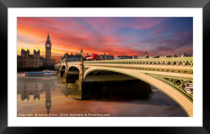 London City Sunset Framed Mounted Print by Adrian Evans