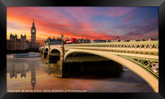 London City Sunset Framed Print by Adrian Evans