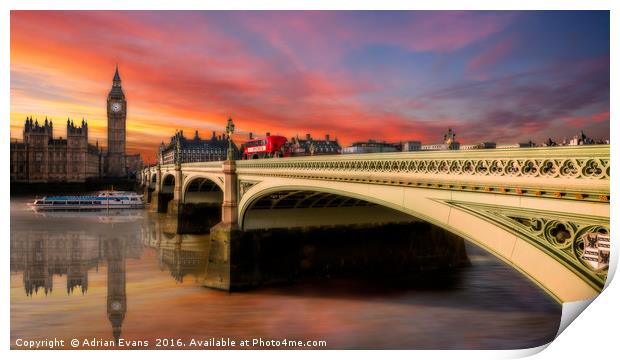 London City Sunset Print by Adrian Evans