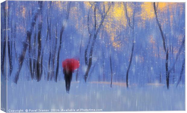 Red umbrella in the snow Canvas Print by Pavel Ivanov