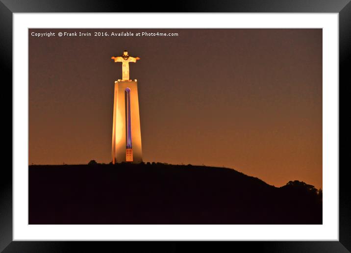 Statue of Christ the Redeemer in Lisbon Framed Mounted Print by Frank Irwin