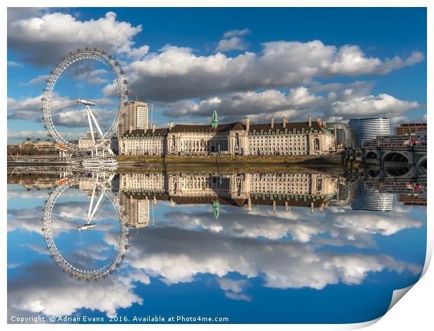 London Eye River Thames Print by Adrian Evans