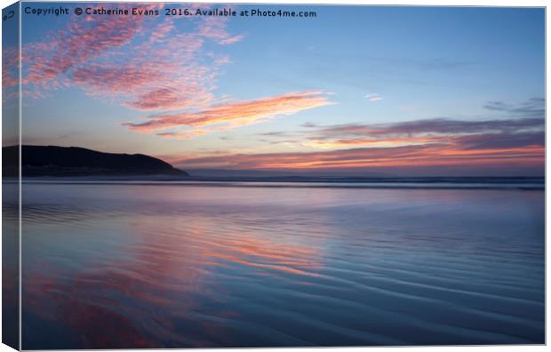 Sunset Reflections on Westward Ho Beach Canvas Print by Catherine Fowler