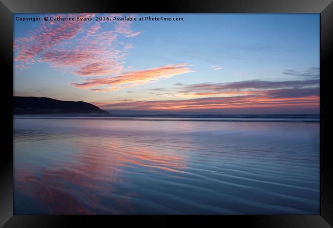 Sunset Reflections on Westward Ho Beach Framed Print by Catherine Fowler