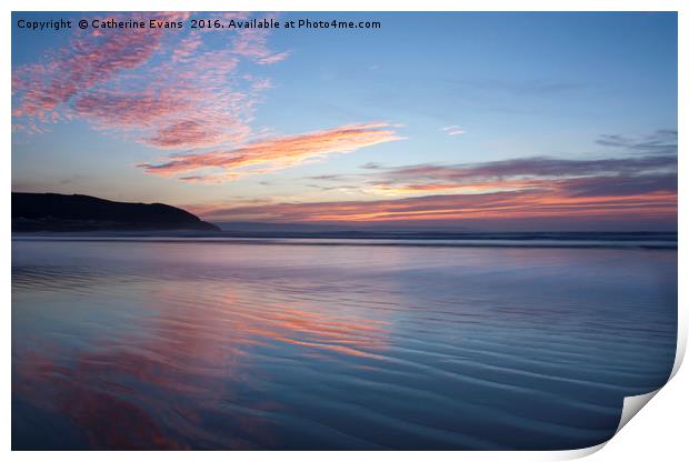 Sunset Reflections on Westward Ho Beach Print by Catherine Fowler