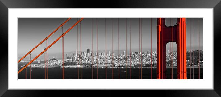 Golden Gate Bridge Panoramic Downtown View Framed Mounted Print by Melanie Viola