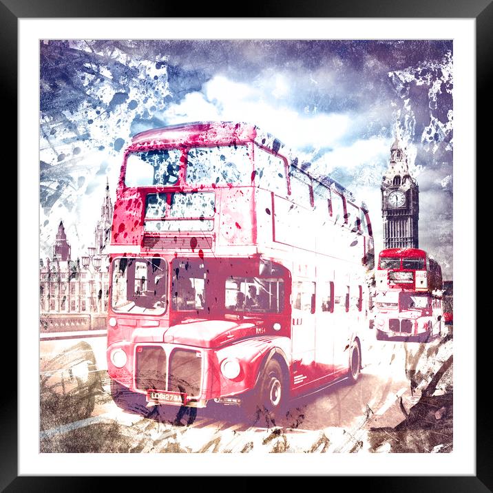 City-Art LONDON Red Buses on Westminster Bridge Framed Mounted Print by Melanie Viola