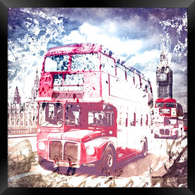 City-Art LONDON Red Buses on Westminster Bridge Framed Print by Melanie Viola