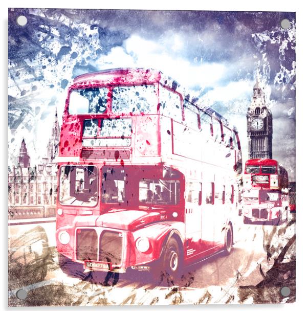 City-Art LONDON Red Buses on Westminster Bridge Acrylic by Melanie Viola