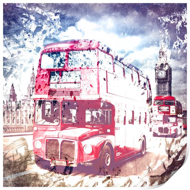 City-Art LONDON Red Buses on Westminster Bridge Print by Melanie Viola