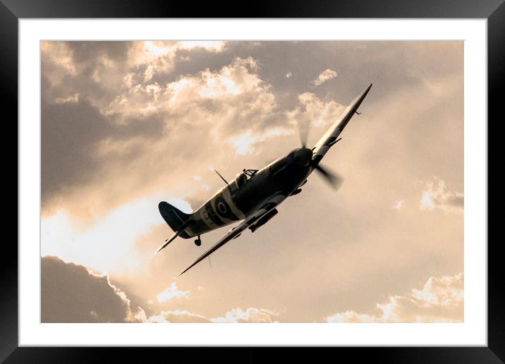 Spitfire Silhouette Framed Mounted Print by J Biggadike