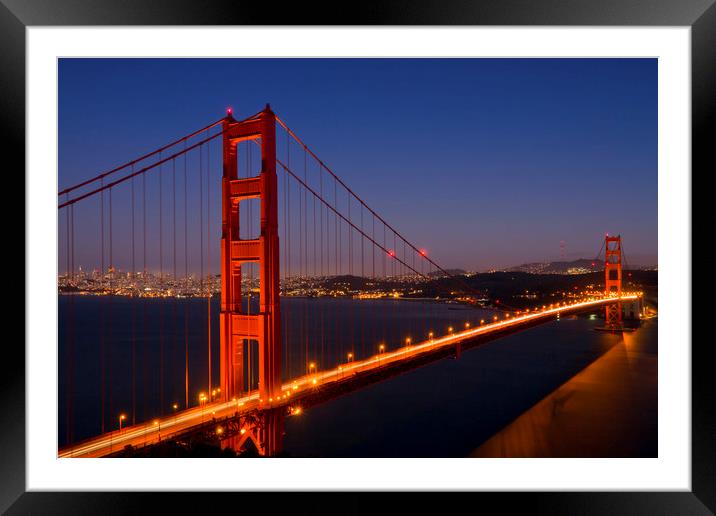 Golden Gate Bridge at Night Framed Mounted Print by Melanie Viola