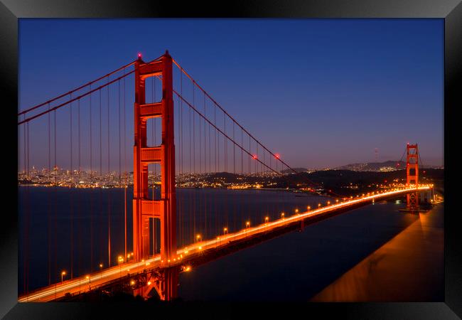 Golden Gate Bridge at Night Framed Print by Melanie Viola