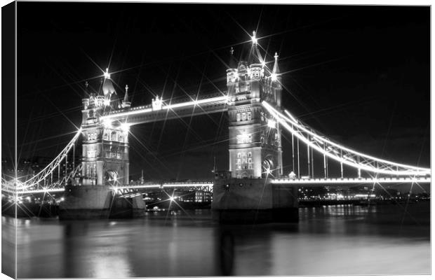 Tower Bridge at Night | black and white Canvas Print by Melanie Viola