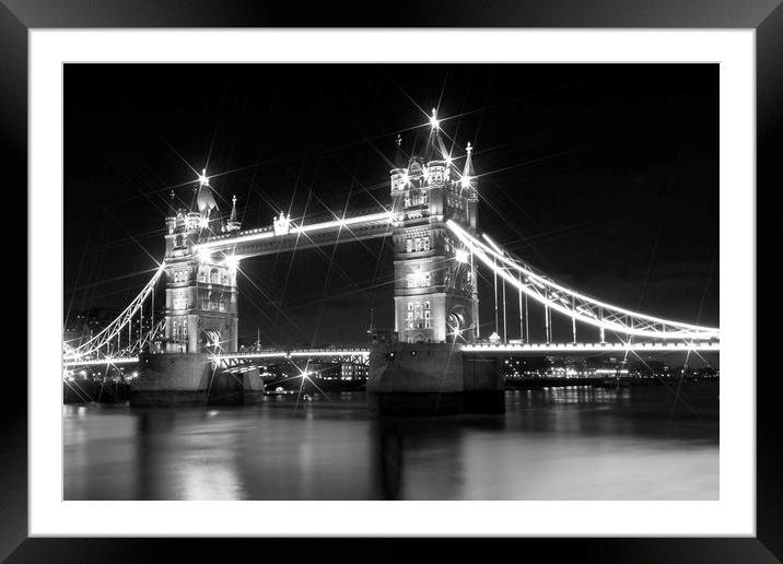 Tower Bridge at Night | black and white Framed Mounted Print by Melanie Viola