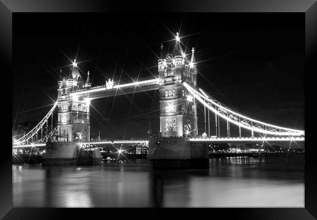 Tower Bridge at Night | black and white Framed Print by Melanie Viola