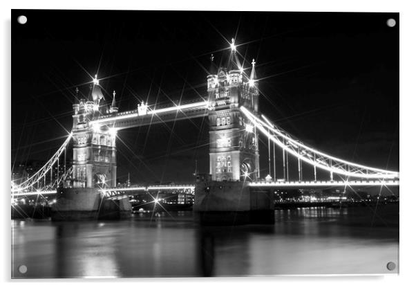Tower Bridge at Night | black and white Acrylic by Melanie Viola