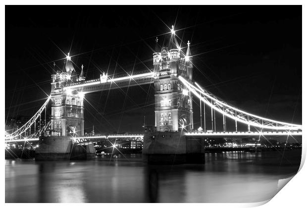 Tower Bridge at Night | black and white Print by Melanie Viola