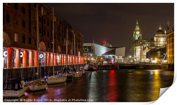 Albert Docks Liverpool & Liver Building Print by Buster Brown